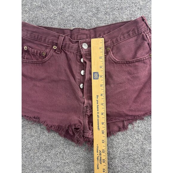 Levis 501 Shorts Womens 29 Purple High Rise Button Fly Distressed Denim Raw Hem - Picture 4 of 7